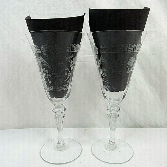 Glass Wine Water Glasses Clear Etched Design Set of 6